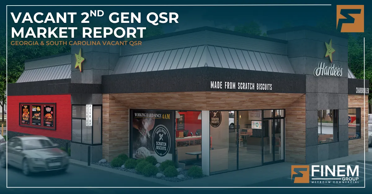 Exterior view of a second-generation quick-service restaurant building used in a Georgia and South Carolina market report.